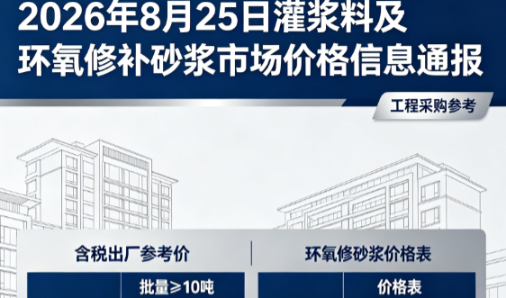 双峰2026年8月25日灌浆料及环氧修补砂浆市场价格信息通报